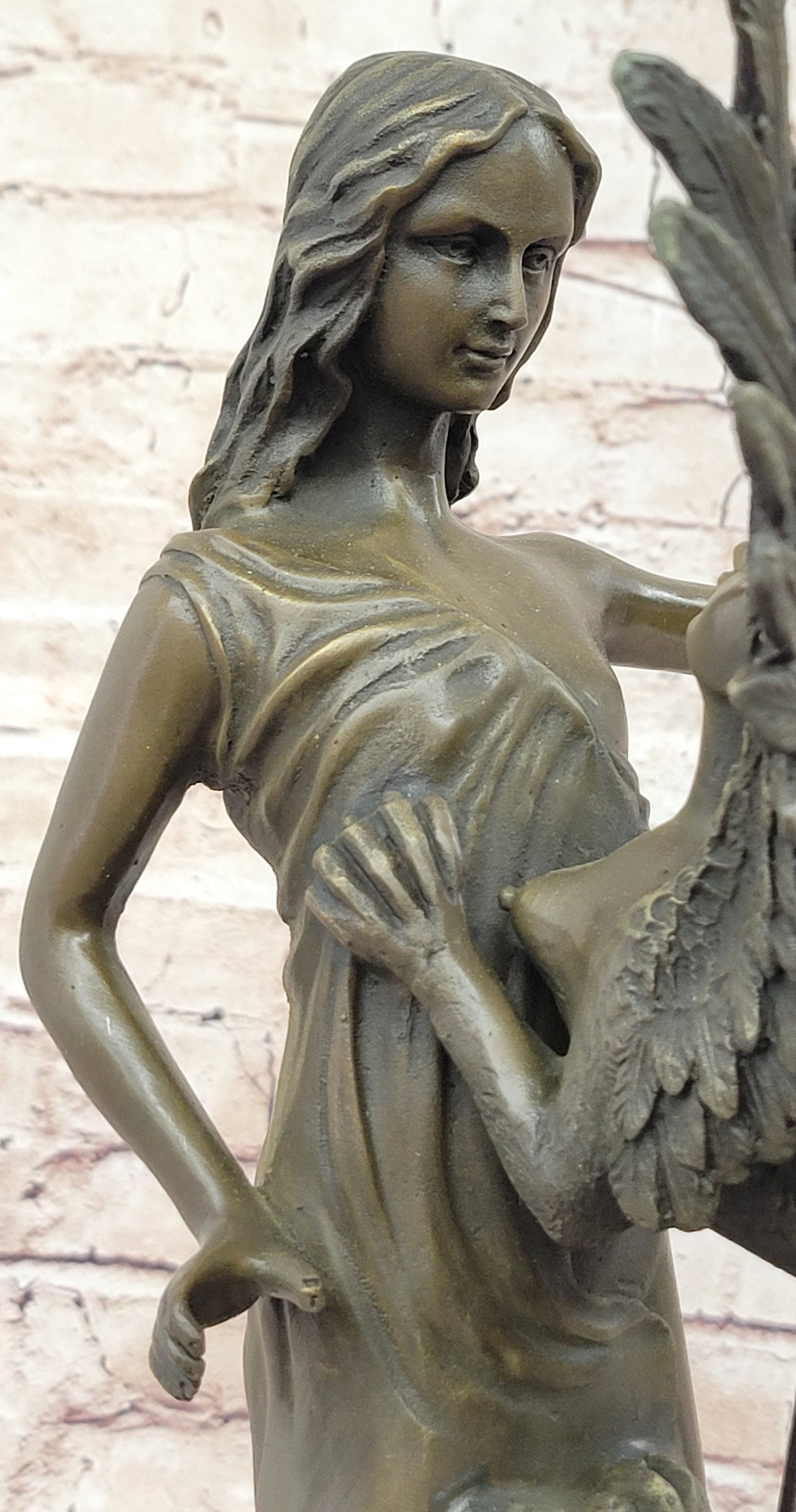 Mythical Griffin & Woman w/ Spear Bronze Sculpture 18"x 9"
