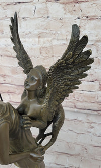 Mythical Griffin & Woman w/ Spear Bronze Sculpture 18"x 9"