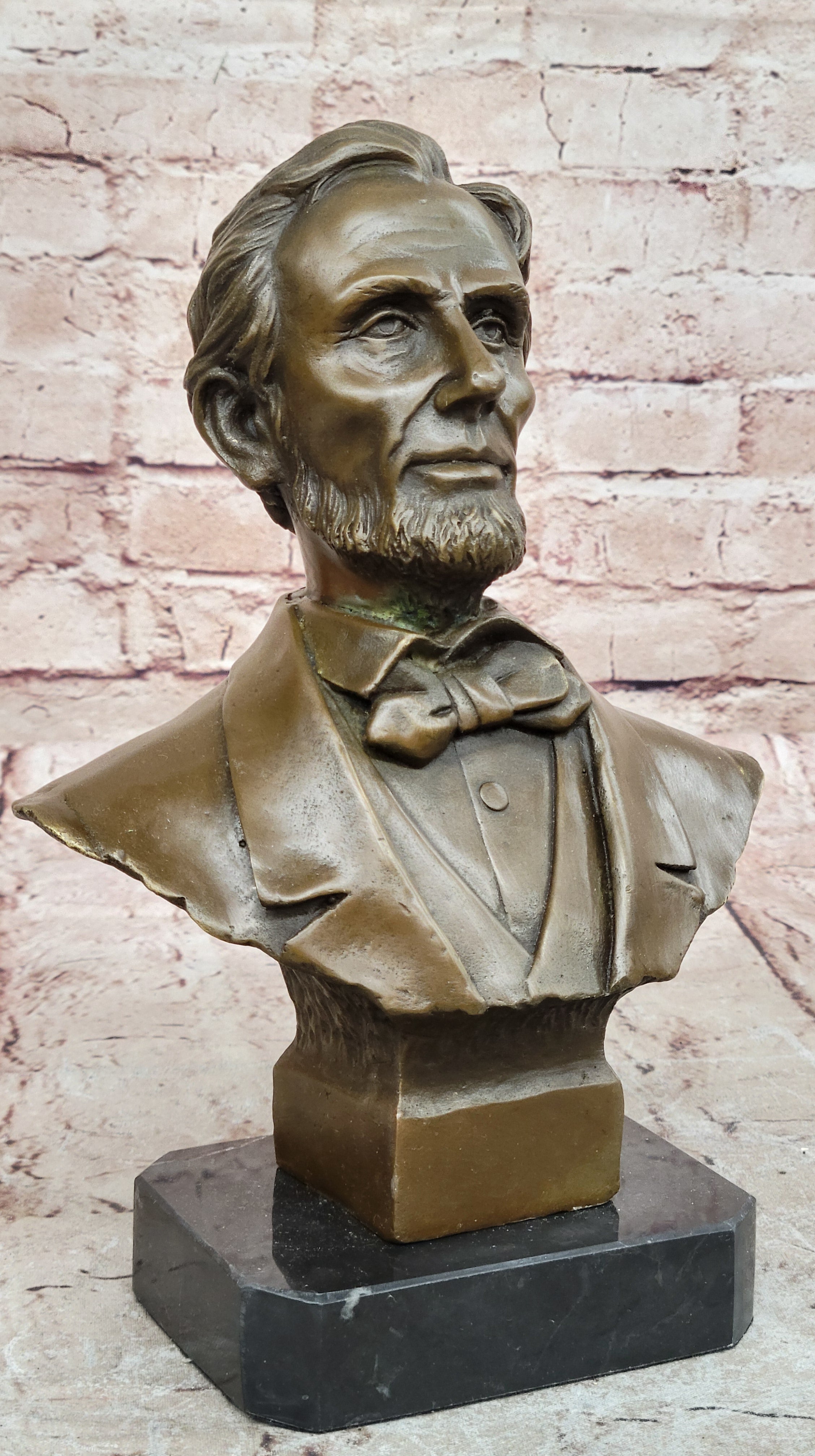 Abraham Lincoln Bronze Bust Sculpture on Marble Base 10" x 7"