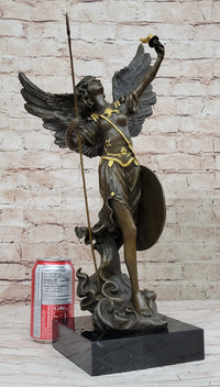 Winged Semi Nude Angel Archangel w/ Spear & Shield - Bronze Sculpture