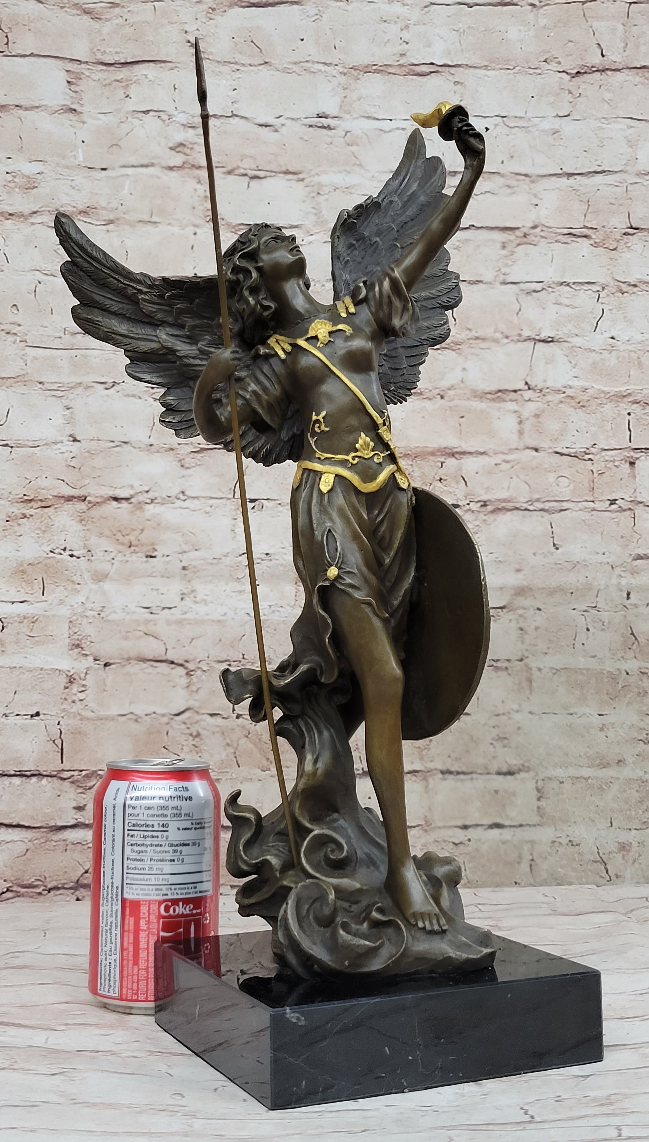 Winged Semi Nude Angel Archangel w/ Spear & Shield - Bronze Sculpture