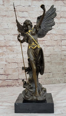 Winged Semi Nude Angel Archangel w/ Spear & Shield - Bronze Sculpture