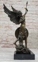 Winged Semi Nude Angel Archangel w/ Spear & Shield - Bronze Sculpture