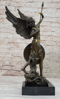 Winged Semi Nude Angel Archangel w/ Spear & Shield - Bronze Sculpture