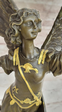 Winged Semi Nude Angel Archangel w/ Spear & Shield - Bronze Sculpture