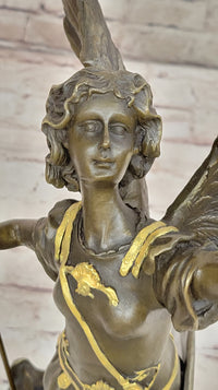 Winged Semi Nude Angel Archangel w/ Spear & Shield - Bronze Sculpture