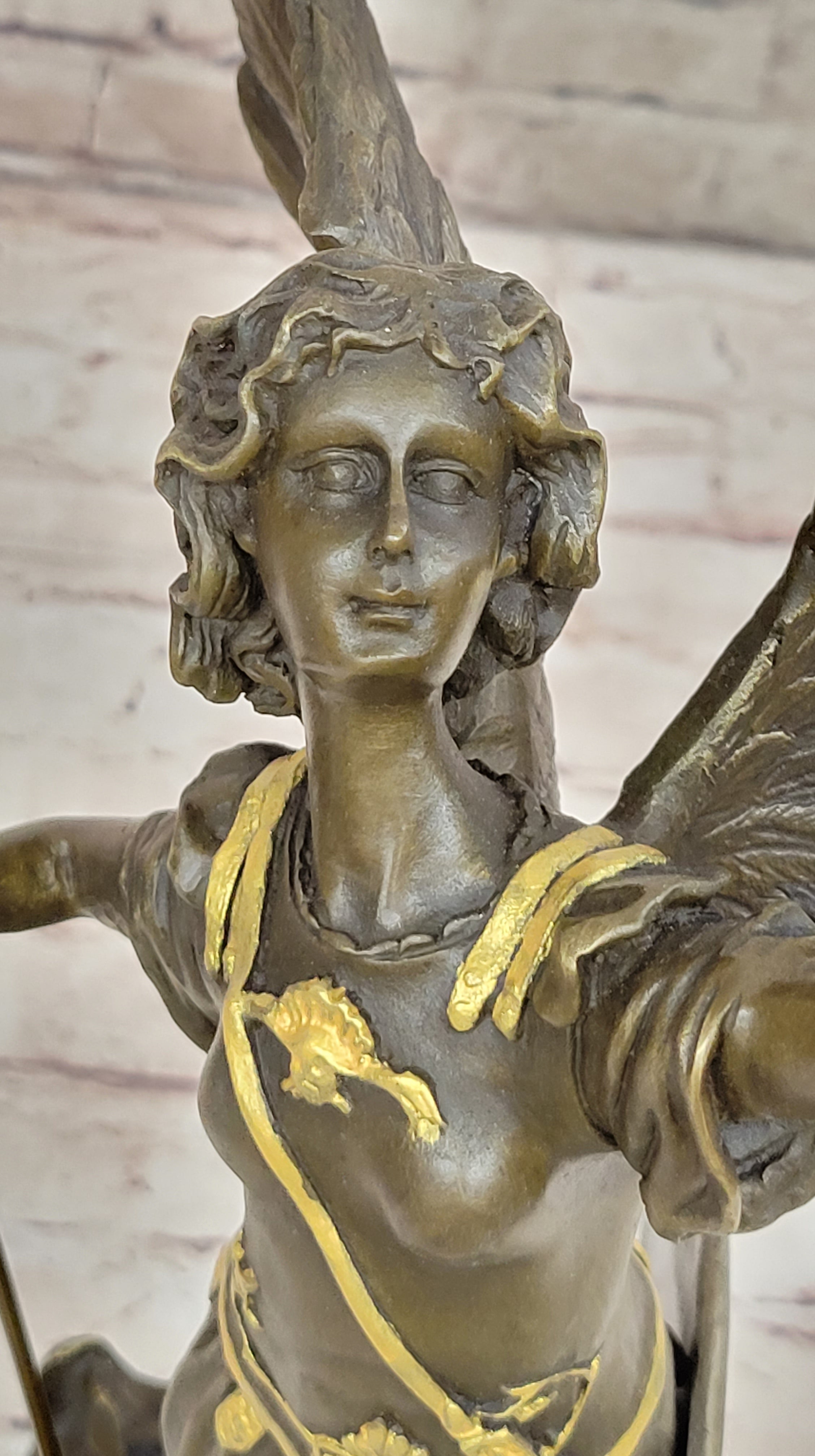 Winged Semi Nude Angel Archangel w/ Spear & Shield - Bronze Sculpture