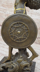 Winged Semi Nude Angel Archangel w/ Spear & Shield - Bronze Sculpture