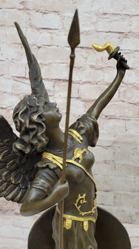 Winged Semi Nude Angel Archangel w/ Spear & Shield - Bronze Sculpture
