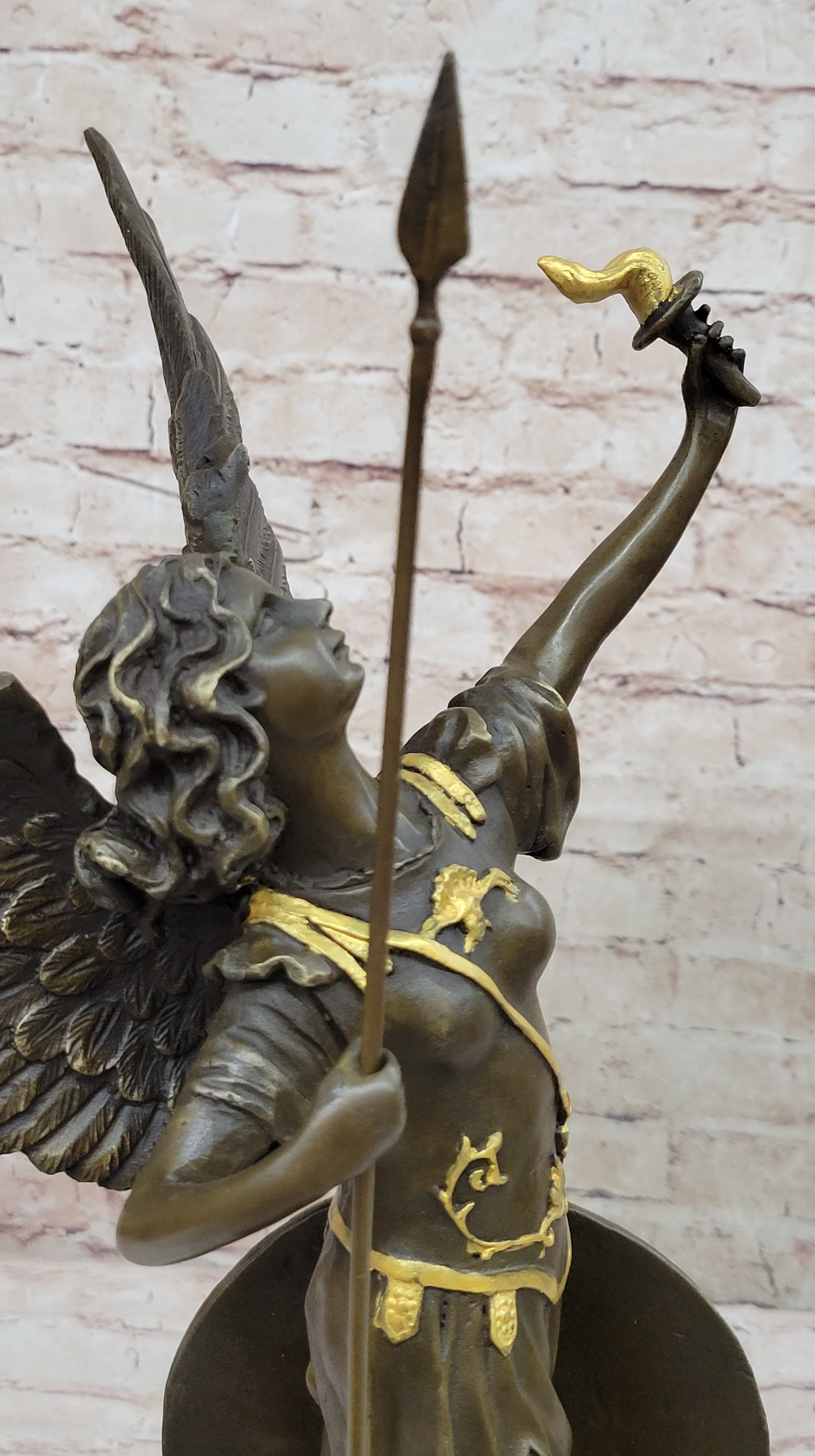 Winged Semi Nude Angel Archangel w/ Spear & Shield - Bronze Sculpture