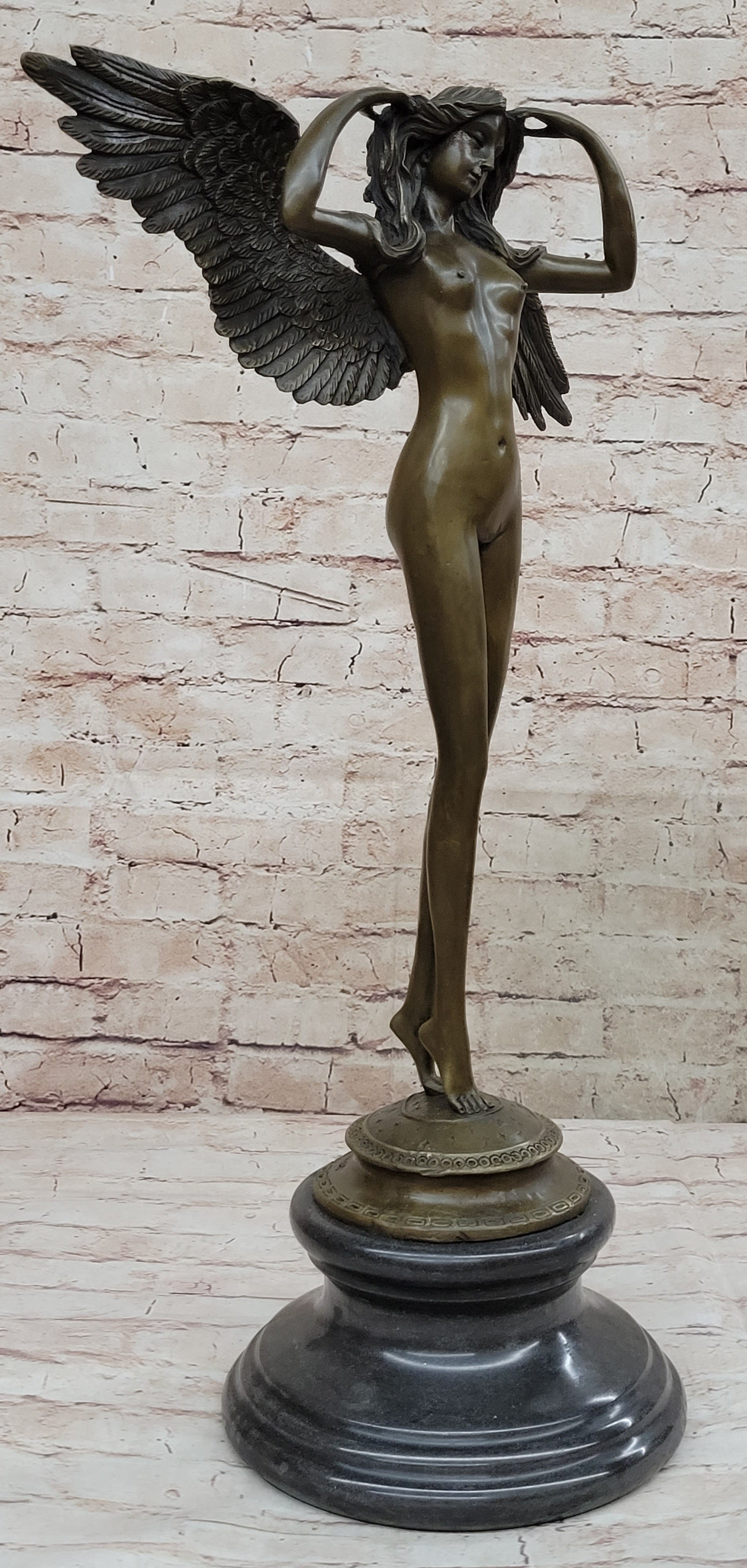 DESCENDING NIGHT by Adolph Weinman Bronze Metal Statue Winged Female Angel 21" x 16"