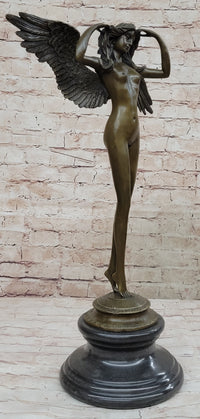 DESCENDING NIGHT by Adolph Weinman Bronze Metal Statue Winged Female Angel 21" x 16"