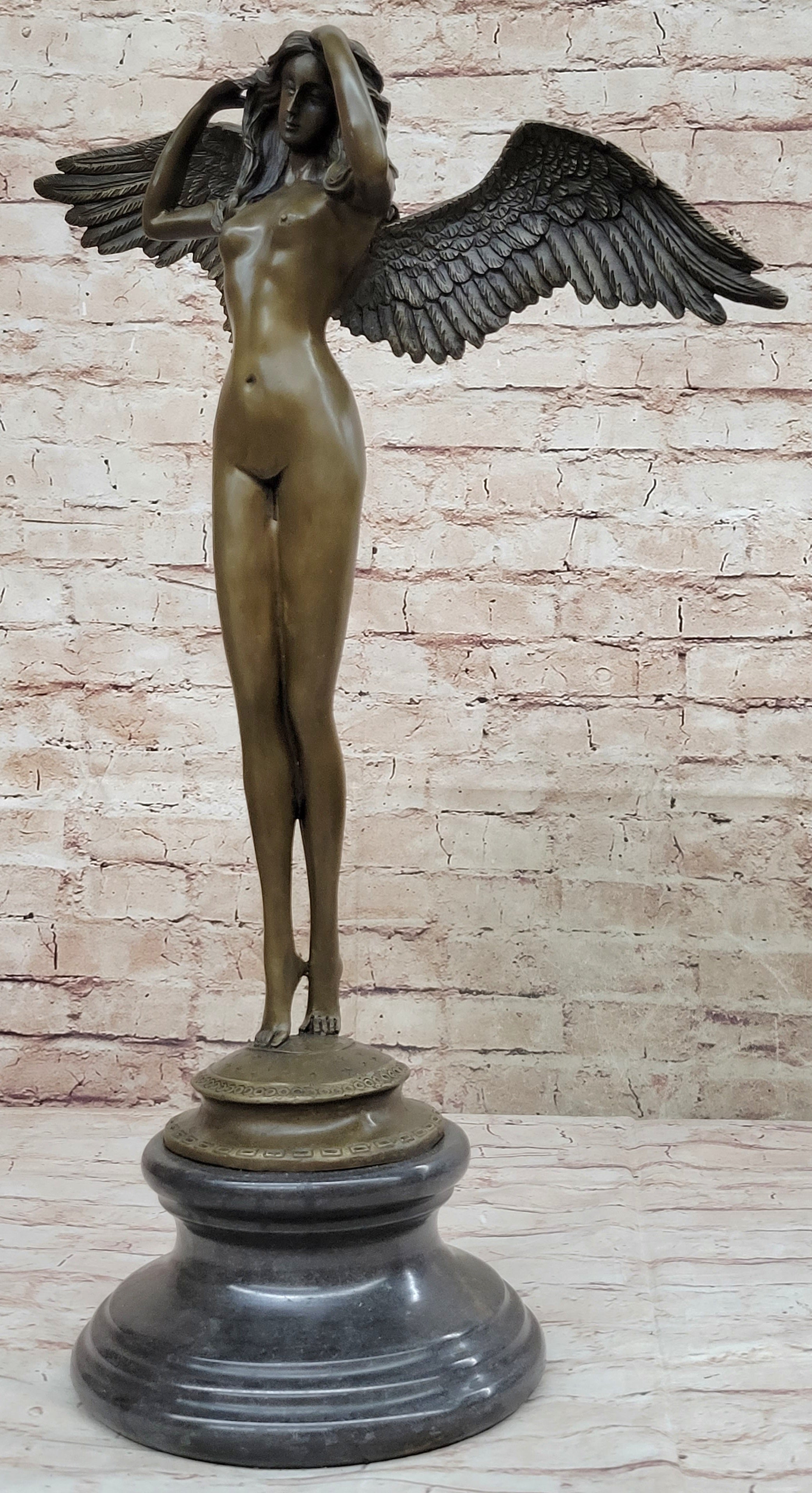 DESCENDING NIGHT by Adolph Weinman Bronze Metal Statue Winged Female Angel 21" x 16"