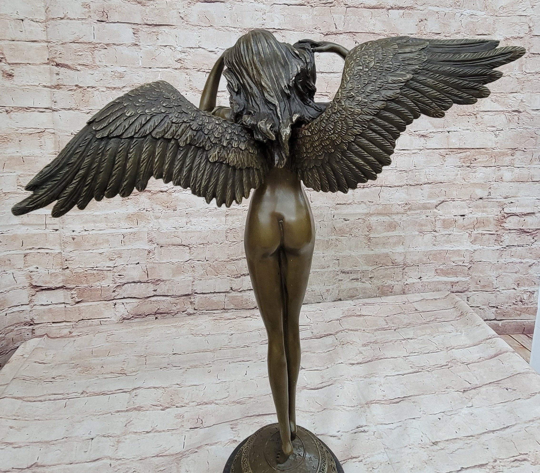 DESCENDING NIGHT by Adolph Weinman Bronze Metal Statue Winged Female Angel 21" x 16"