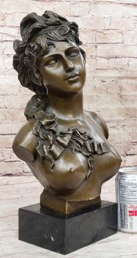 Nude Female Hot Cast Bronze Bust Sculpture Signed Art on Marble Base