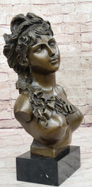 Nude Female Hot Cast Bronze Bust Sculpture Signed Art on Marble Base