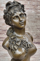 Nude Female Hot Cast Bronze Bust Sculpture Signed Art on Marble Base