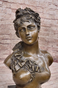 Nude Female Hot Cast Bronze Bust Sculpture Signed Art on Marble Base