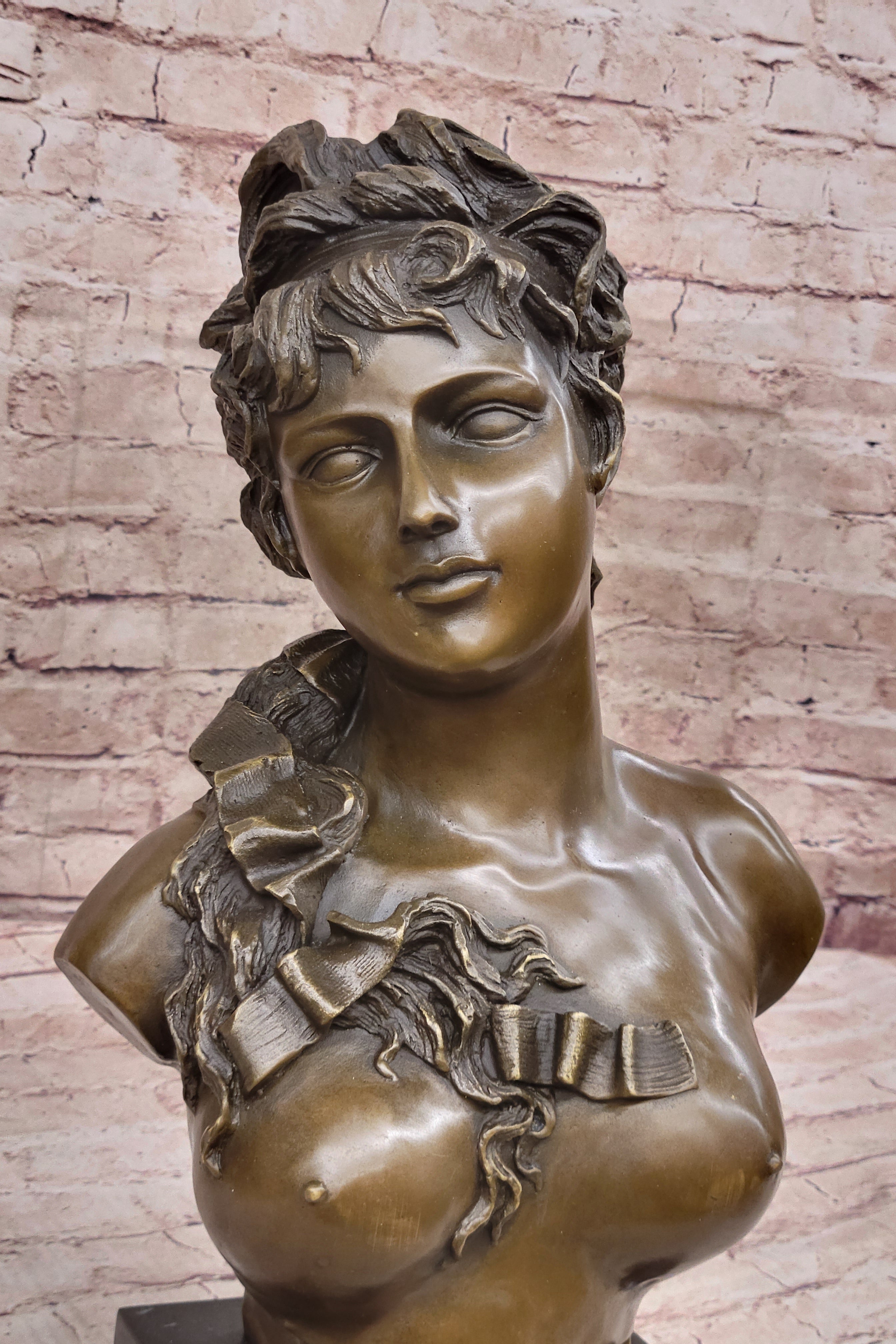 Nude Female Hot Cast Bronze Bust Sculpture Signed Art on Marble Base