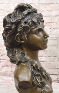 Nude Female Hot Cast Bronze Bust Sculpture Signed Art on Marble Base