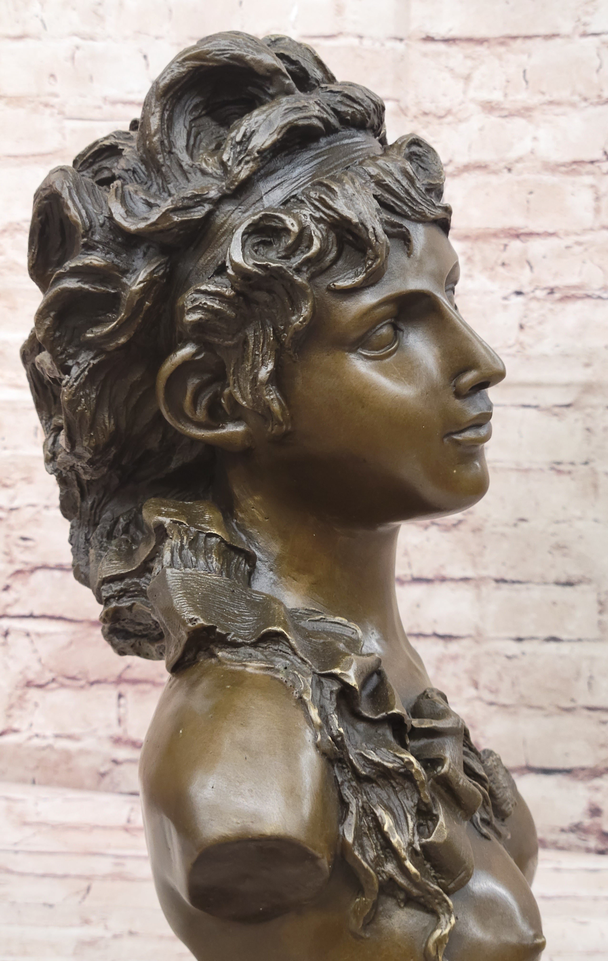 Nude Female Hot Cast Bronze Bust Sculpture Signed Art on Marble Base