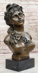 Nude Female Hot Cast Bronze Bust Sculpture Signed Art on Marble Base