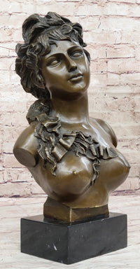 Nude Female Hot Cast Bronze Bust Sculpture Signed Art on Marble Base