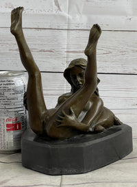 Erotic Nude Exhibitionist Girl Legs in the Air Bronze Statue Sculpture Original Art 9" x 6"