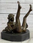 Erotic Nude Exhibitionist Girl Legs in the Air Bronze Statue Sculpture Original Art 9" x 6"