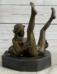 Erotic Nude Exhibitionist Girl Legs in the Air Bronze Statue Sculpture Original Art 9" x 6"