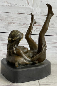 Erotic Nude Exhibitionist Girl Legs in the Air Bronze Statue Sculpture Original Art 9" x 6"