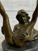 Erotic Nude Exhibitionist Girl Legs in the Air Bronze Statue Sculpture Original Art 9" x 6"