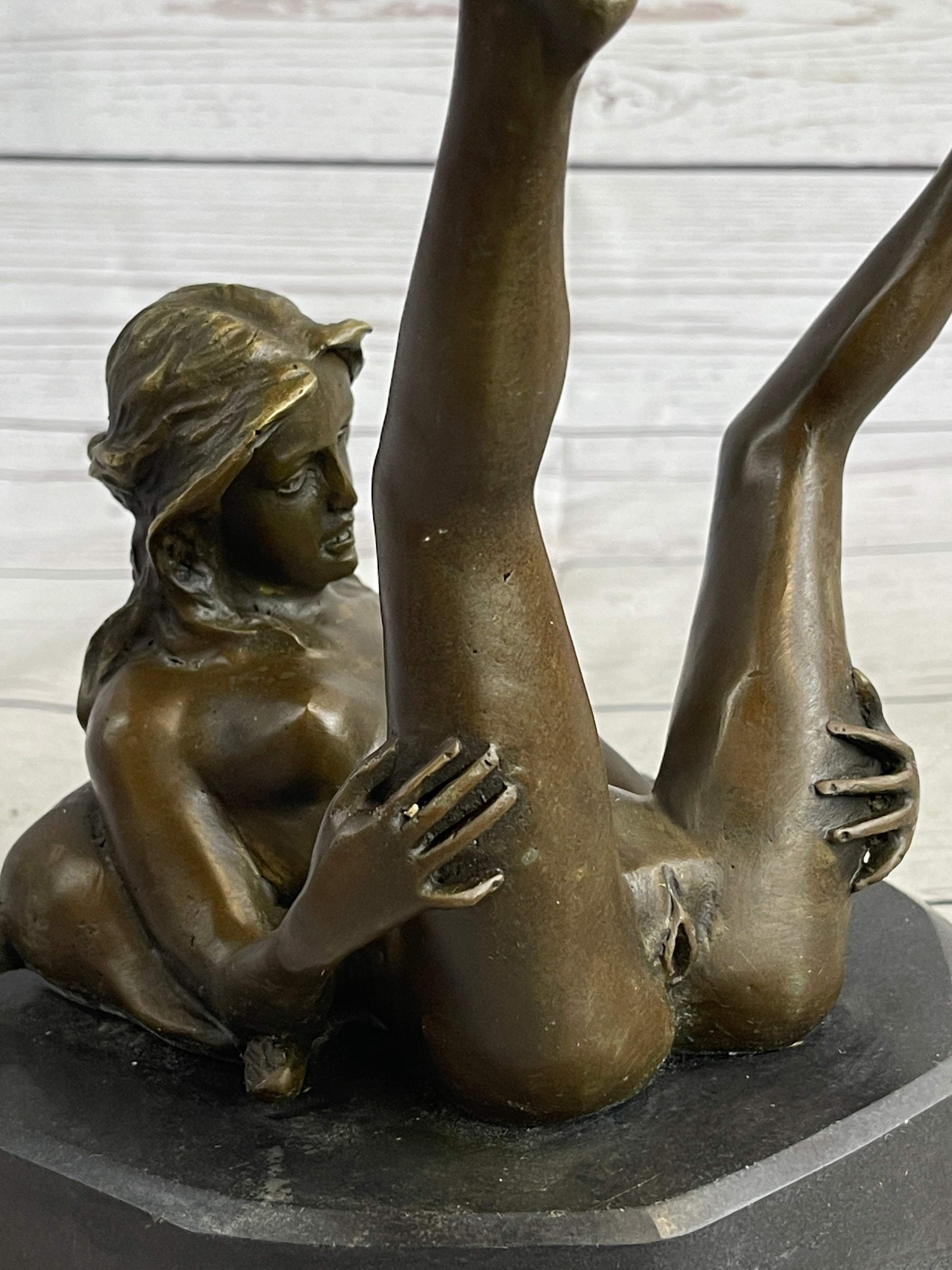 Erotic Nude Exhibitionist Girl Legs in the Air Bronze Statue Sculpture Original Art 9" x 6"