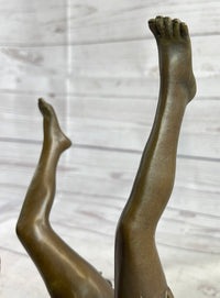 Erotic Nude Exhibitionist Girl Legs in the Air Bronze Statue Sculpture Original Art 9" x 6"