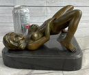 Nude Girl Touching Herself Erotic Bronze Sculpture Figure Marble Base