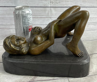 Nude Girl Touching Herself Erotic Bronze Sculpture Figure Marble Base