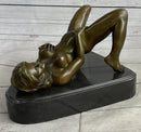 Nude Girl Touching Herself Erotic Bronze Sculpture Figure Marble Base