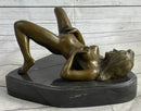 Nude Girl Touching Herself Erotic Bronze Sculpture Figure Marble Base