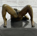Nude Girl Touching Herself Erotic Bronze Sculpture Figure Marble Base