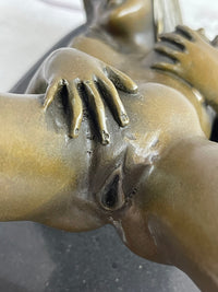 Nude Girl Touching Herself Erotic Bronze Sculpture Figure Marble Base