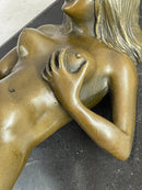 Nude Girl Touching Herself Erotic Bronze Sculpture Figure Marble Base