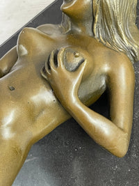 Nude Girl Touching Herself Erotic Bronze Sculpture Figure Marble Base