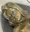 Nude Girl Touching Herself Erotic Bronze Sculpture Figure Marble Base