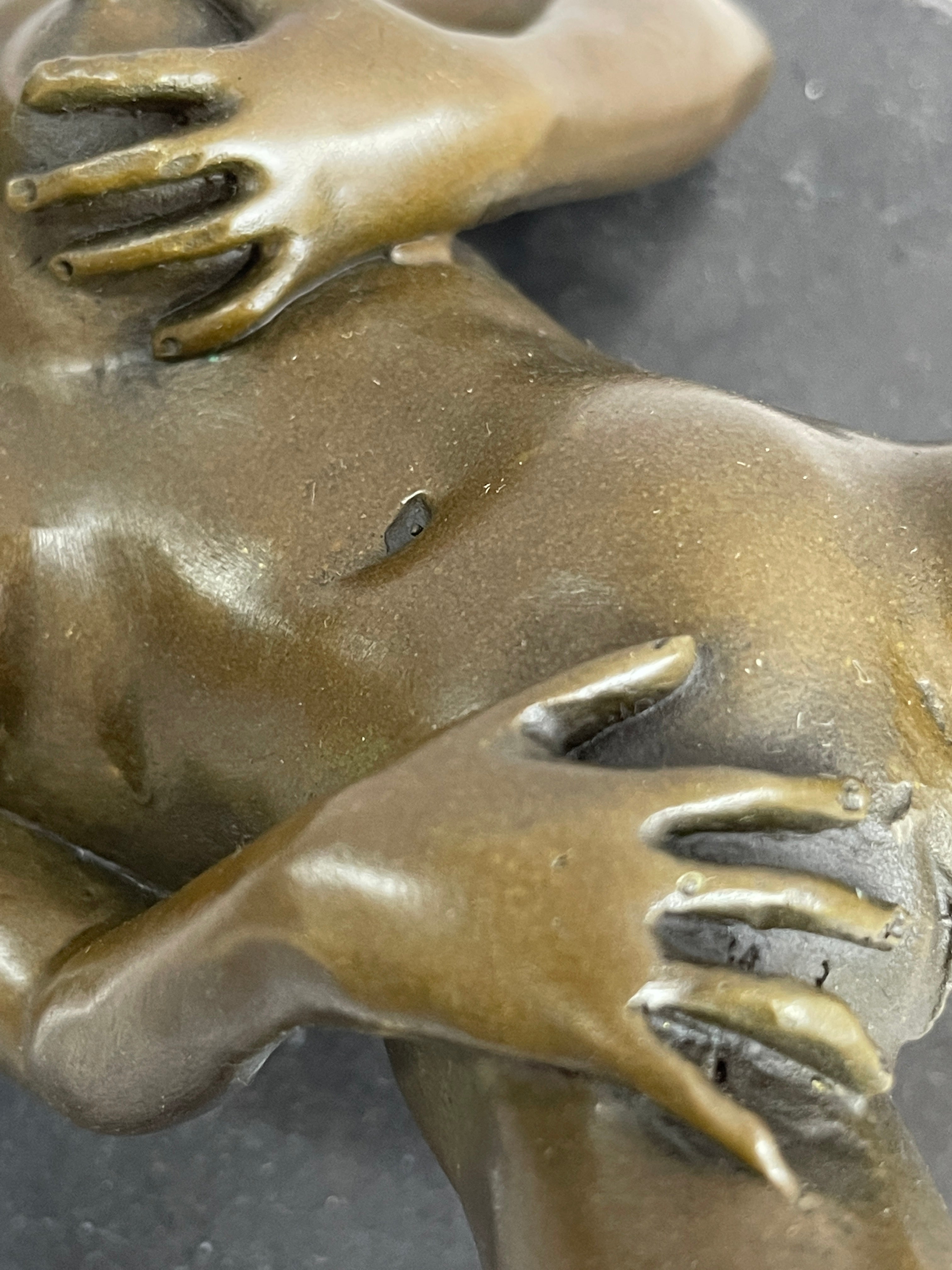 Nude Girl Touching Herself Erotic Bronze Sculpture Figure Marble Base
