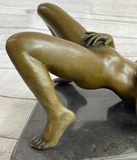 Nude Girl Touching Herself Erotic Bronze Sculpture Figure Marble Base
