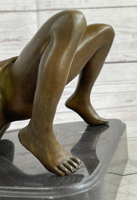 Nude Girl Touching Herself Erotic Bronze Sculpture Figure Marble Base