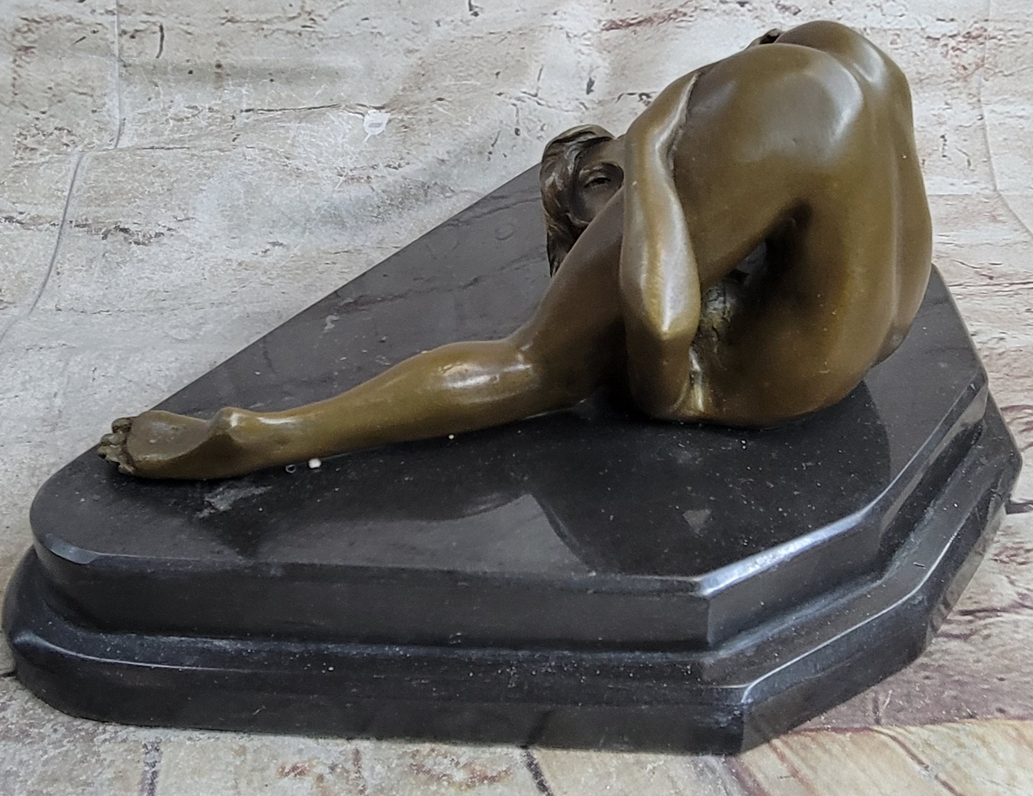 Signed Oliviono Flexible Erotic Nude Woman Bronze Sculpture Deco