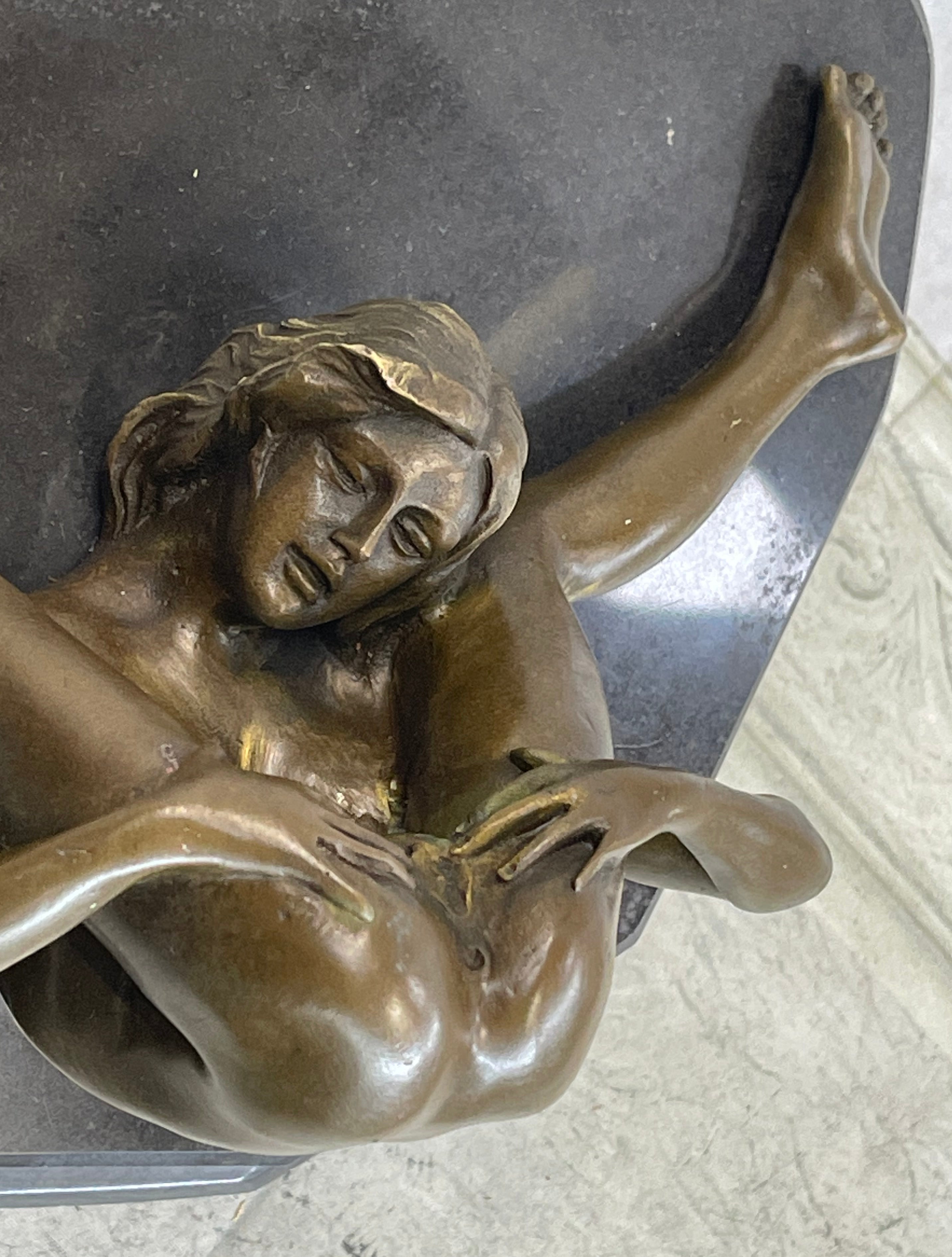 Signed Oliviono Flexible Erotic Nude Woman Bronze Sculpture Deco