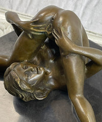 Signed Oliviono Flexible Erotic Nude Woman Bronze Sculpture Deco
