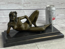 Erotic Modern Art Girl Blowing Kiss Touching Herself Signed Bronze Sculpture Statue 7" x 12"